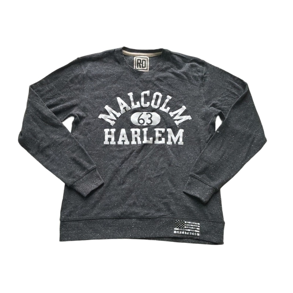 Roots of Fight Malcolm X Harlem 63 Crewneck Sweatshirt Mens L Gray Speckled